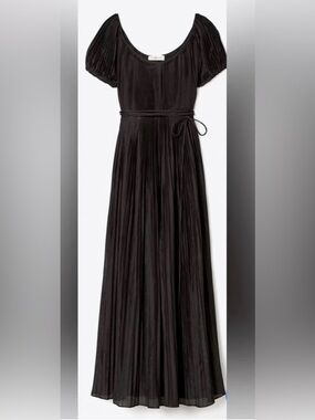 Tory Burch Black Pleated Maxi Skirt with Self-Tie Waist